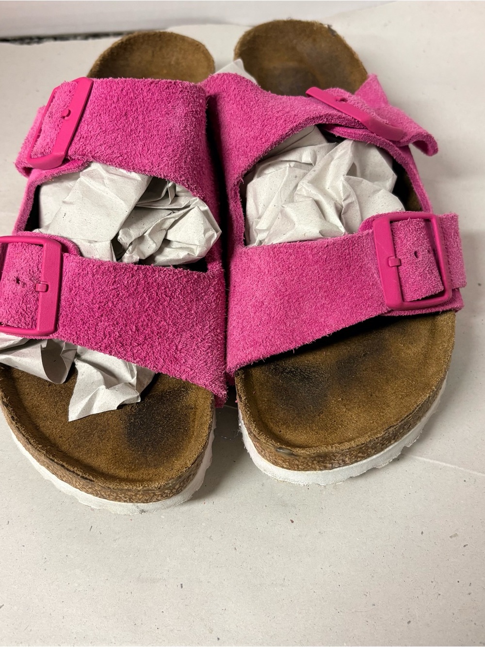 Birkenstock Arizona Soft FootBed Suede Double-Buckle Sandals in Pink
